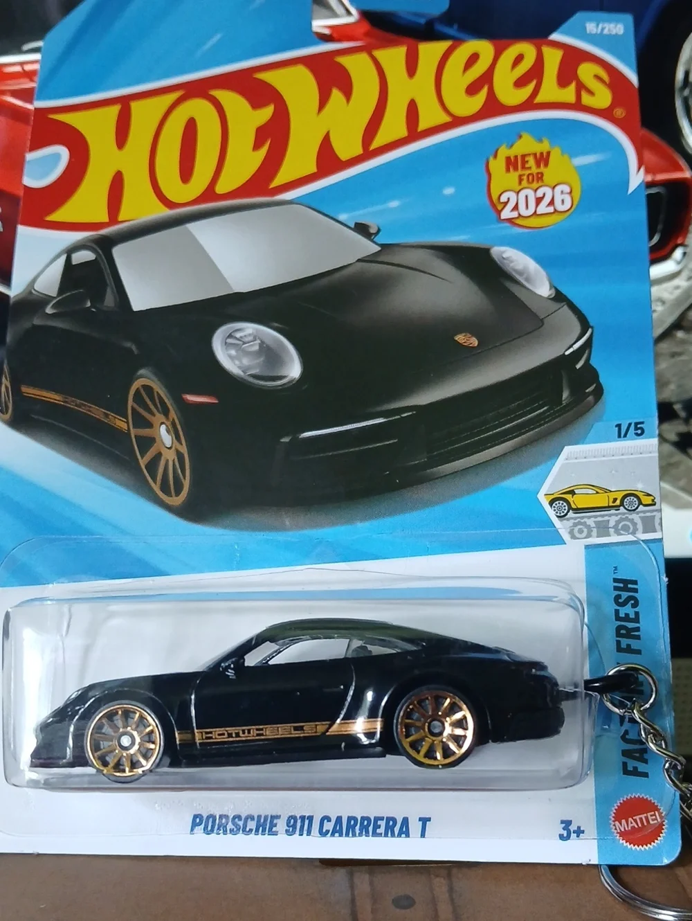 Porsche 911 Carrera T Keychain Hot Wheels Toy Car - Black and Gold